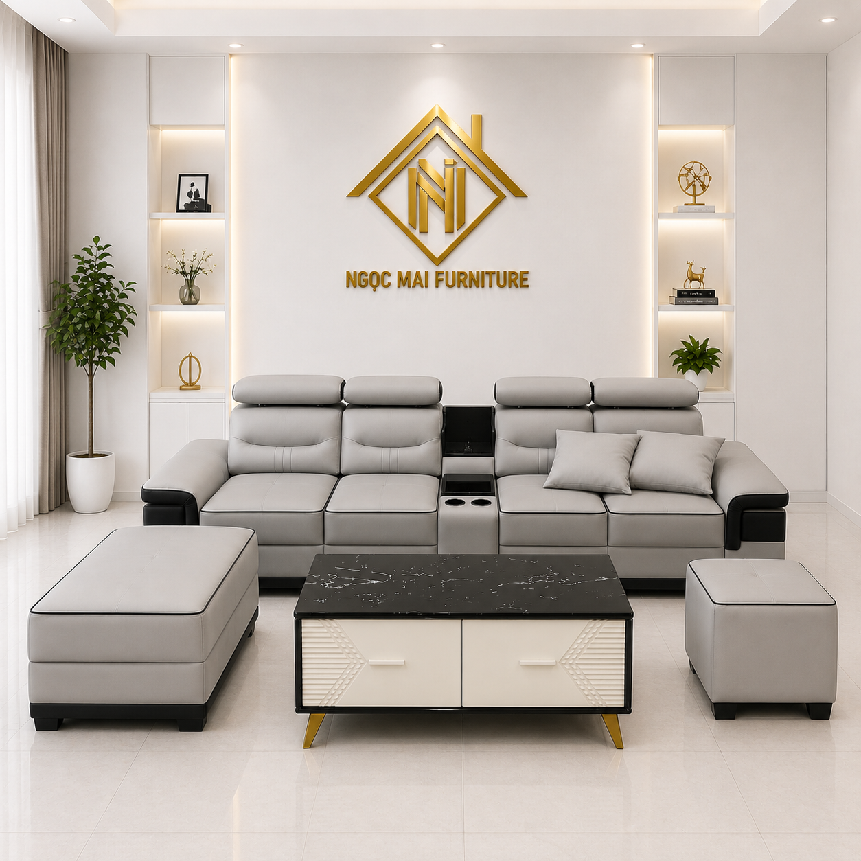 Bộ Sofa Da Cao Cấp Mặt Cười 2M6 có học ly Kèm 2 Đôn Và Bàn - mã MH029 - Ảnh 5