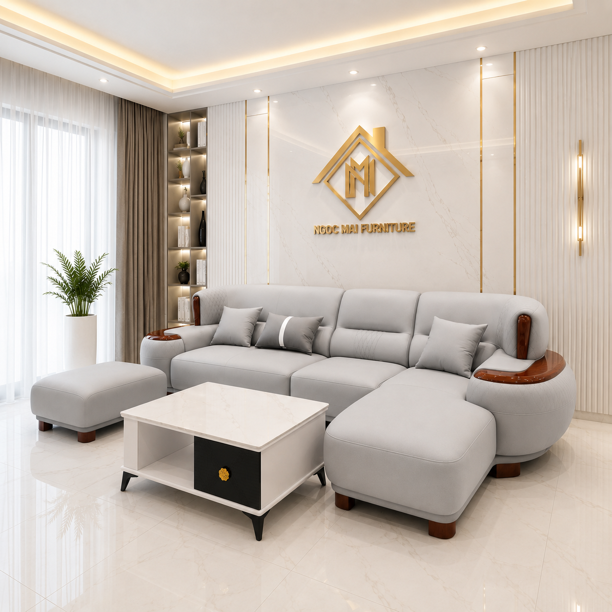 Bộ sofa góc L 3m3x1m7 Cổ điển Cao cấp Tay Phối Viền Gỗ Thiết kế Sang Trọng- Mã MH011 - Ảnh 6