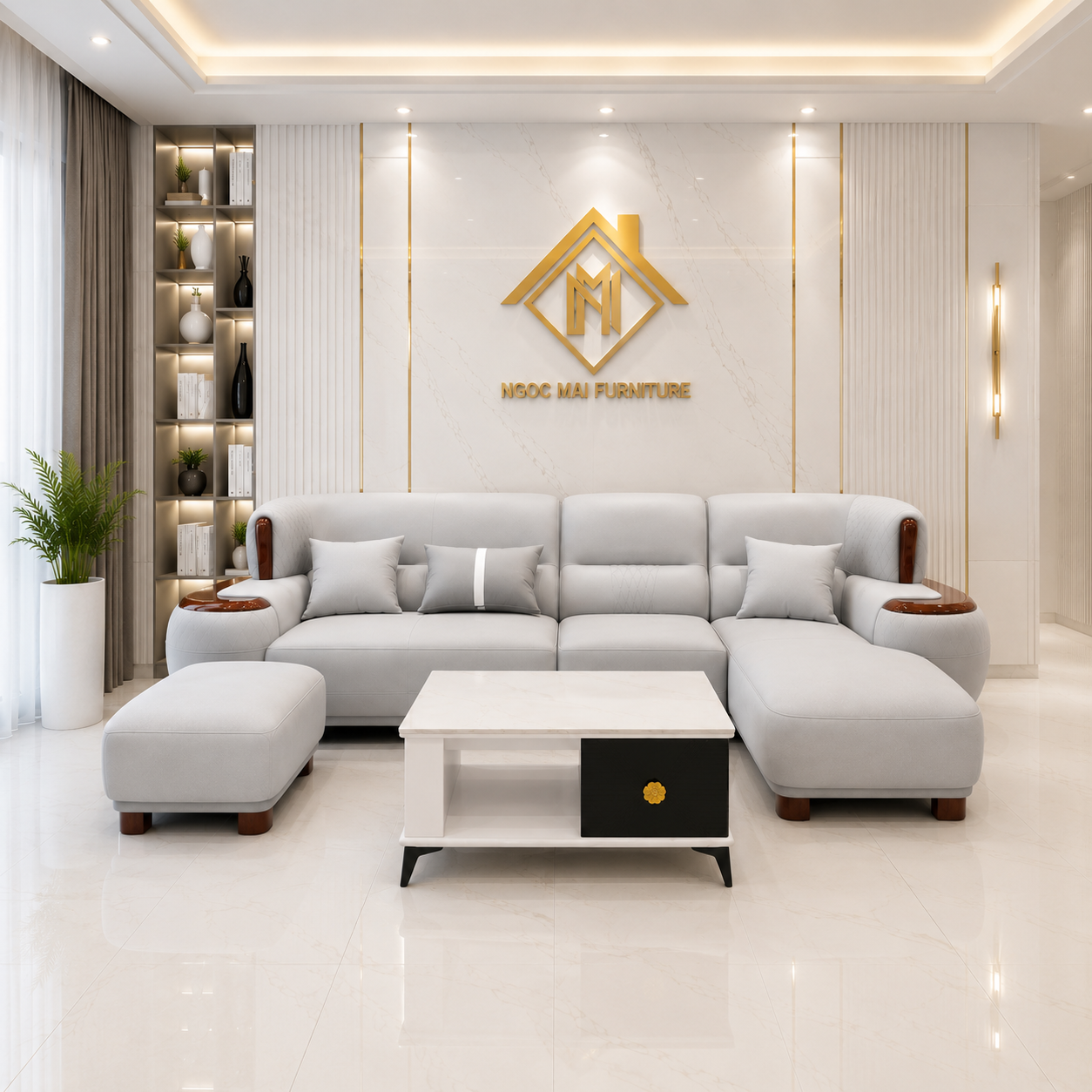 Bộ sofa góc L 3m3x1m7 Cổ điển Cao cấp Tay Phối Viền Gỗ Thiết kế Sang Trọng- Mã MH011 - Ảnh 5