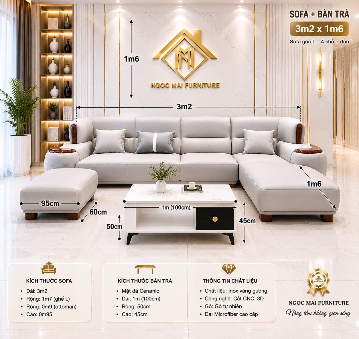 Bộ sofa góc L 3m3x1m7 Cổ điển Cao cấp Tay Phối Viền Gỗ Thiết kế Sang Trọng- Mã MH011 - Ảnh 3