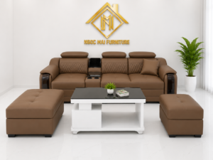 Bộ Sofa Da 2M6 Kèm 2 Đôn Và Bàn – Sofa Phòng Khách Hiện Đại Mã MH262