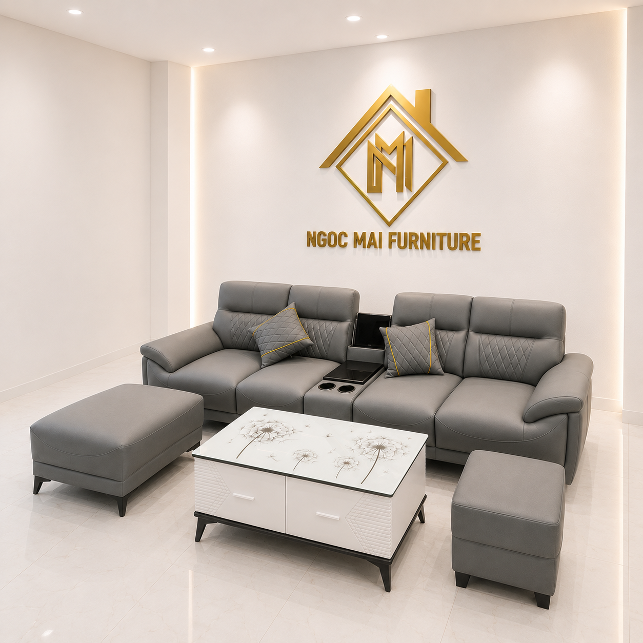 Bộ Sofa Da 3M Kèm 2 Đôn Và Bàn Trà – Sofa Phòng Khách Hiện Đại Mã TK305 - Ảnh 2