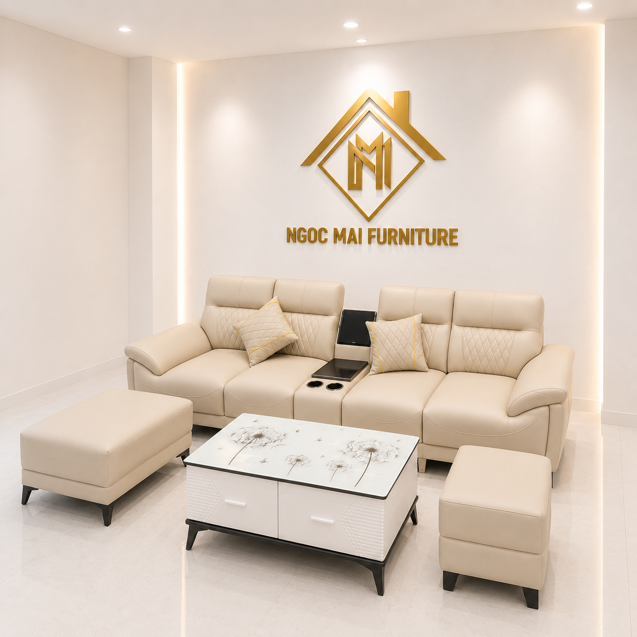 Bộ Sofa Da 3M Kèm 2 Đôn Và Bàn Trà – Sofa Phòng Khách Hiện Đại Mã TK305 - Ảnh 3