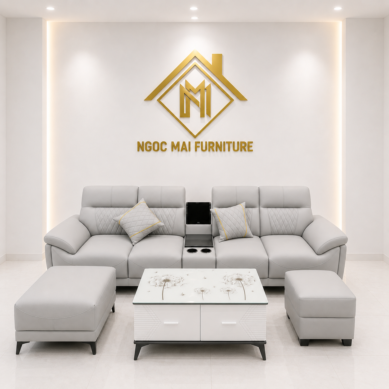 Bộ Sofa Da 3M Kèm 2 Đôn Và Bàn Trà – Sofa Phòng Khách Hiện Đại Mã TK305 - Ảnh 4
