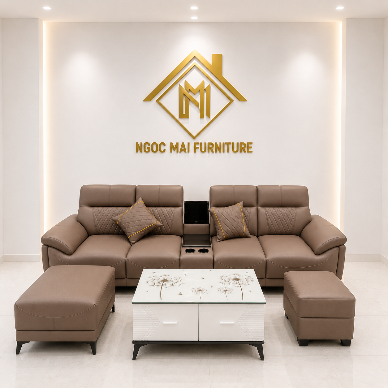 Bộ Sofa Da 3M Kèm 2 Đôn Và Bàn Trà – Sofa Phòng Khách Hiện Đại Mã TK305 - Ảnh 5