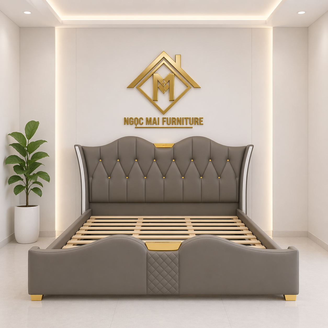 Gường Bọc nệm thiết kế sang trọng có caro-nâng tầm không gian phòng ngủ-mã MH020 - Ảnh 7
