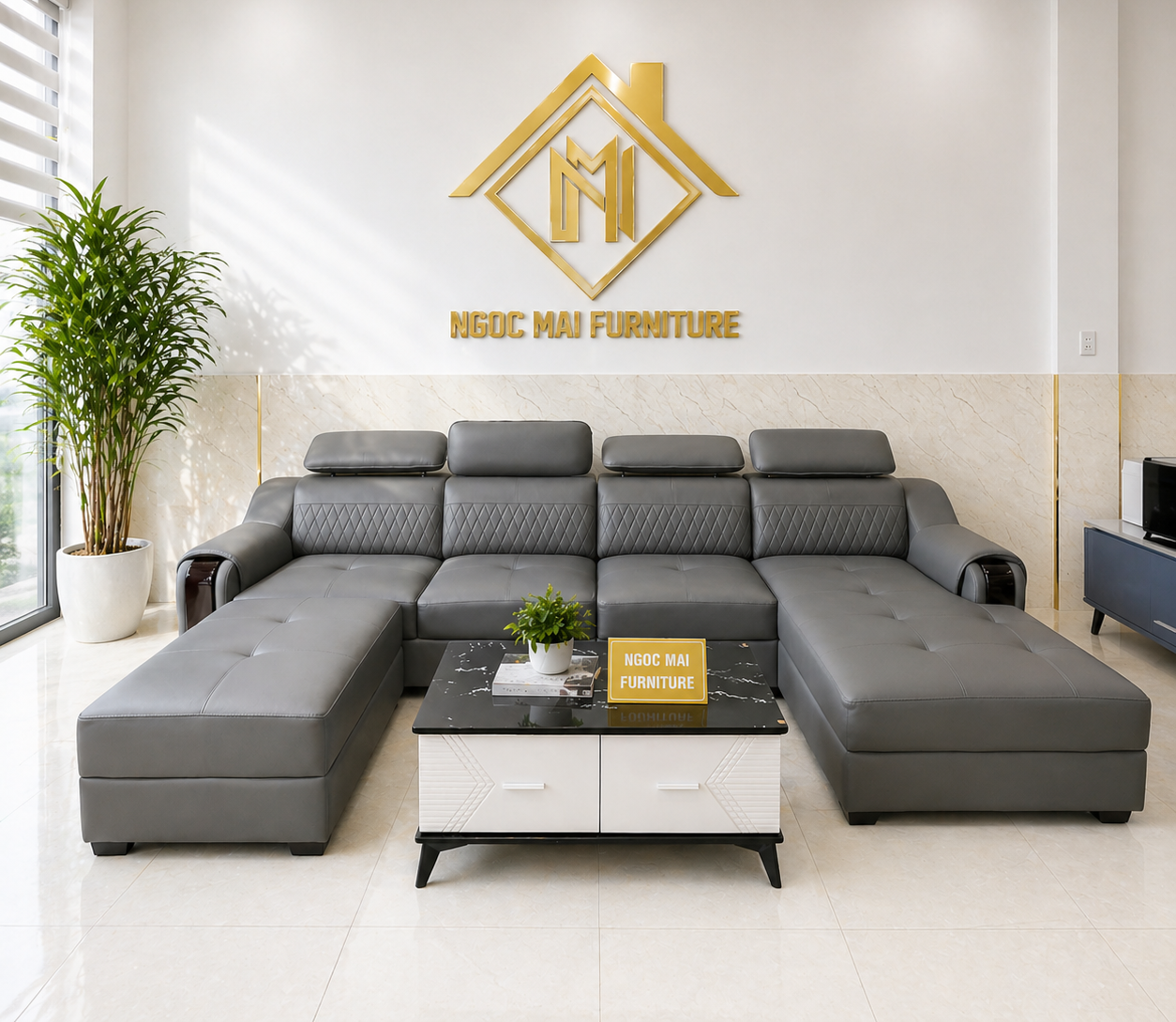 Bộ sofa góc L 3m2x1m6 Thư giãn kèm bàn trà và ghế phụ sang trọng - Mã HM550 - Ảnh 11