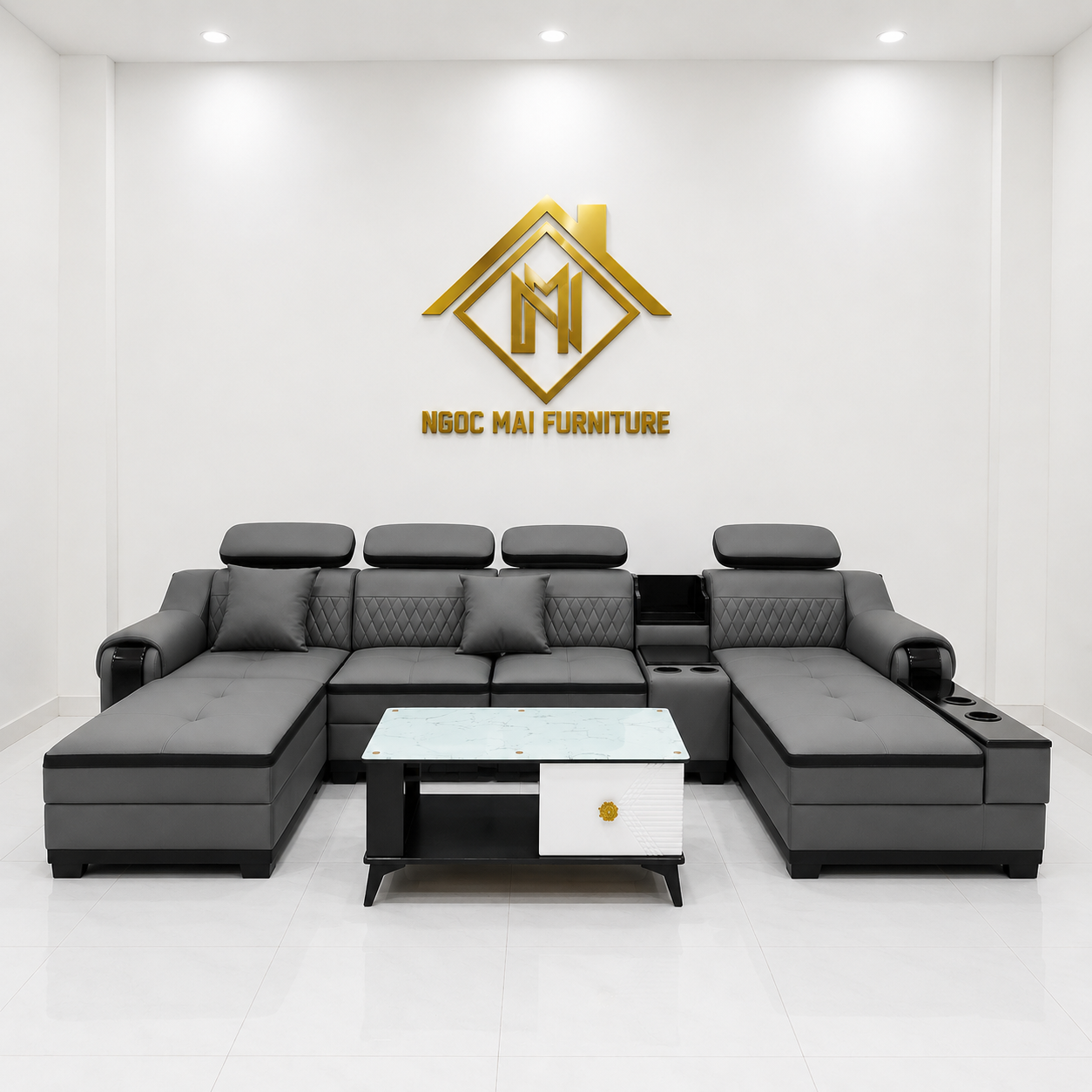 Bộ sofa góc L 3m2x1m6 Thư giãn kèm bàn trà và ghế phụ sang trọng - Mã HM550 - Ảnh 2