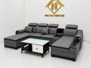 Bộ sofa góc L 3m2x1m6 Thư giãn kèm bàn trà và ghế phụ sang trọng - Mã HM550