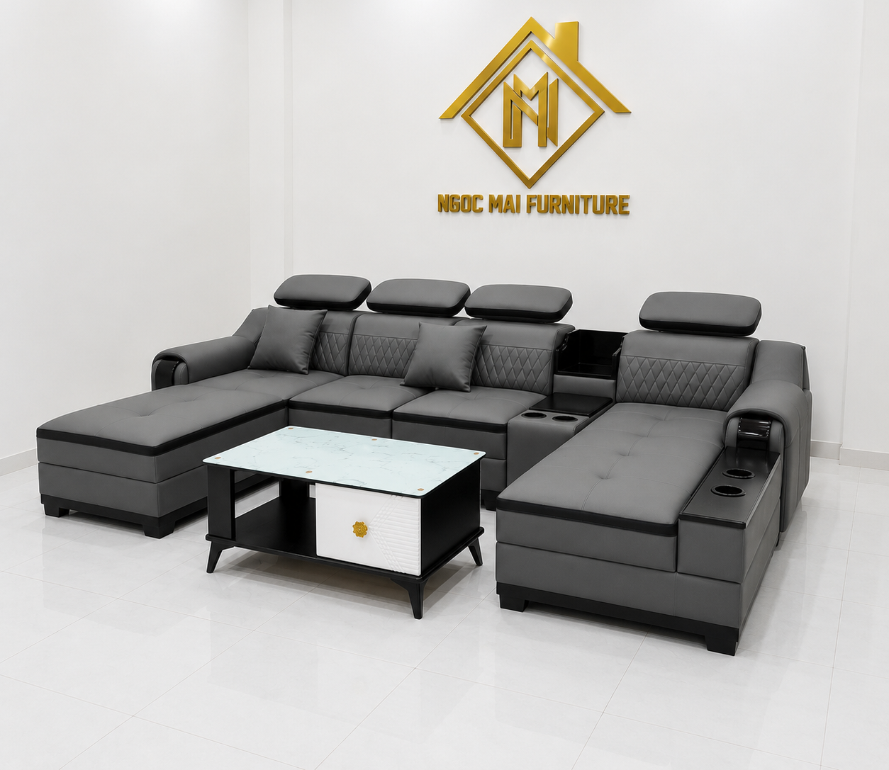 Bộ sofa góc L 3m2x1m6 Thư giãn kèm bàn trà và ghế phụ sang trọng - Mã HM550