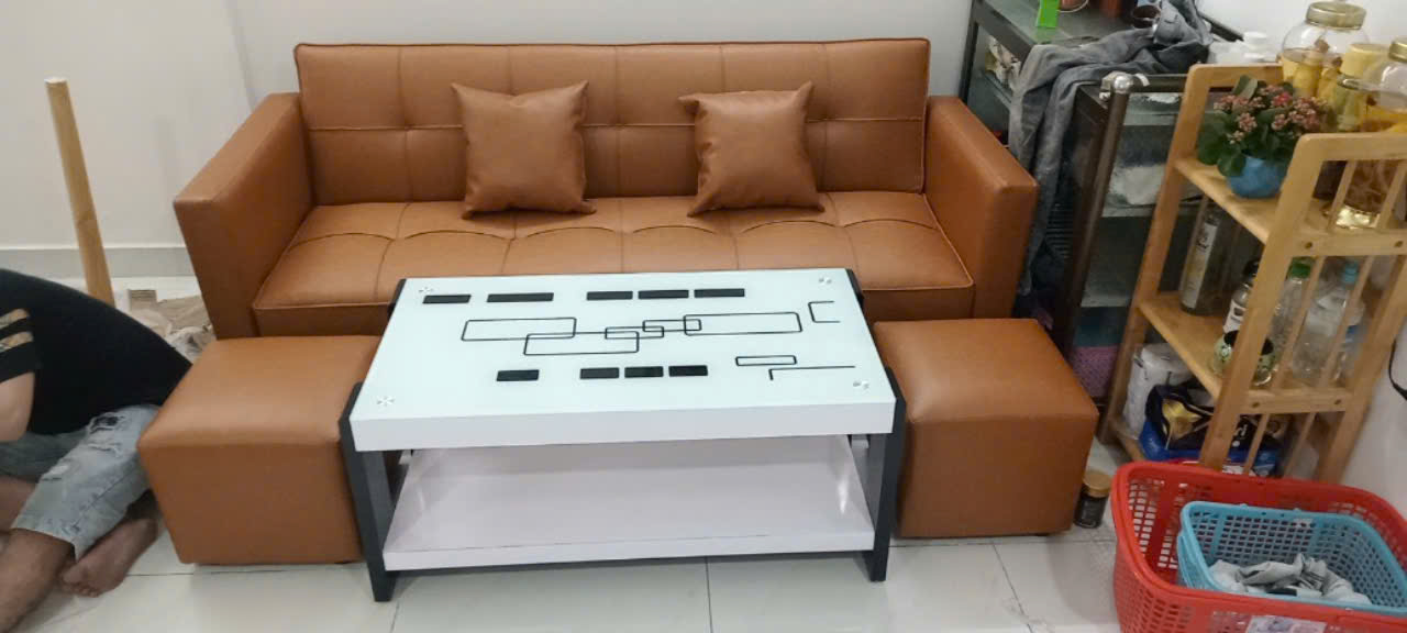 Bộ sofa bed phòng tiếp khách 6 món - sofa căn hộ da pu-mã MH042 - Ảnh 12