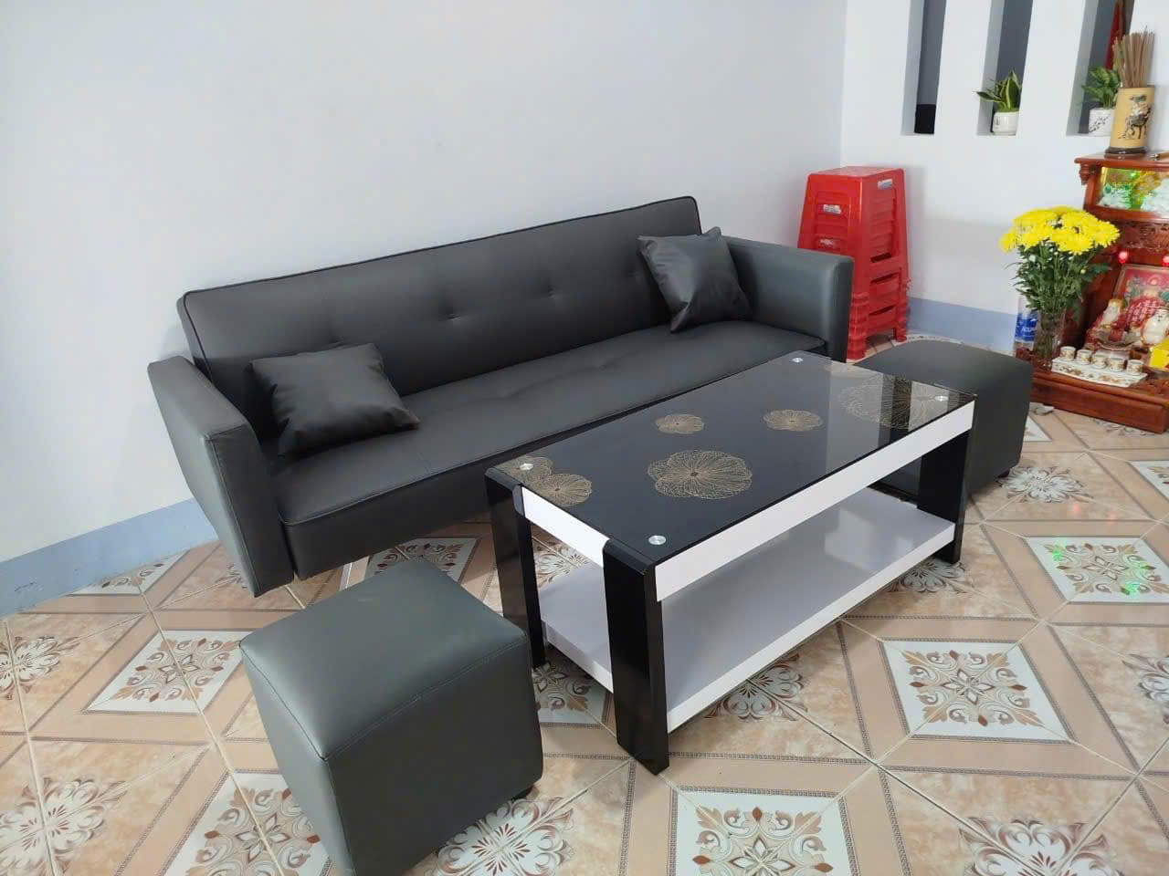 Bộ sofa bed phòng tiếp khách 6 món - sofa căn hộ da pu-mã MH042 - Ảnh 10