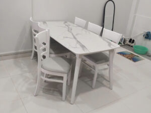 Bộ bàn ăn cơm 6 ghế full gỗ cau su trắng Thiết Kế Hiện Đại - mã MH032
