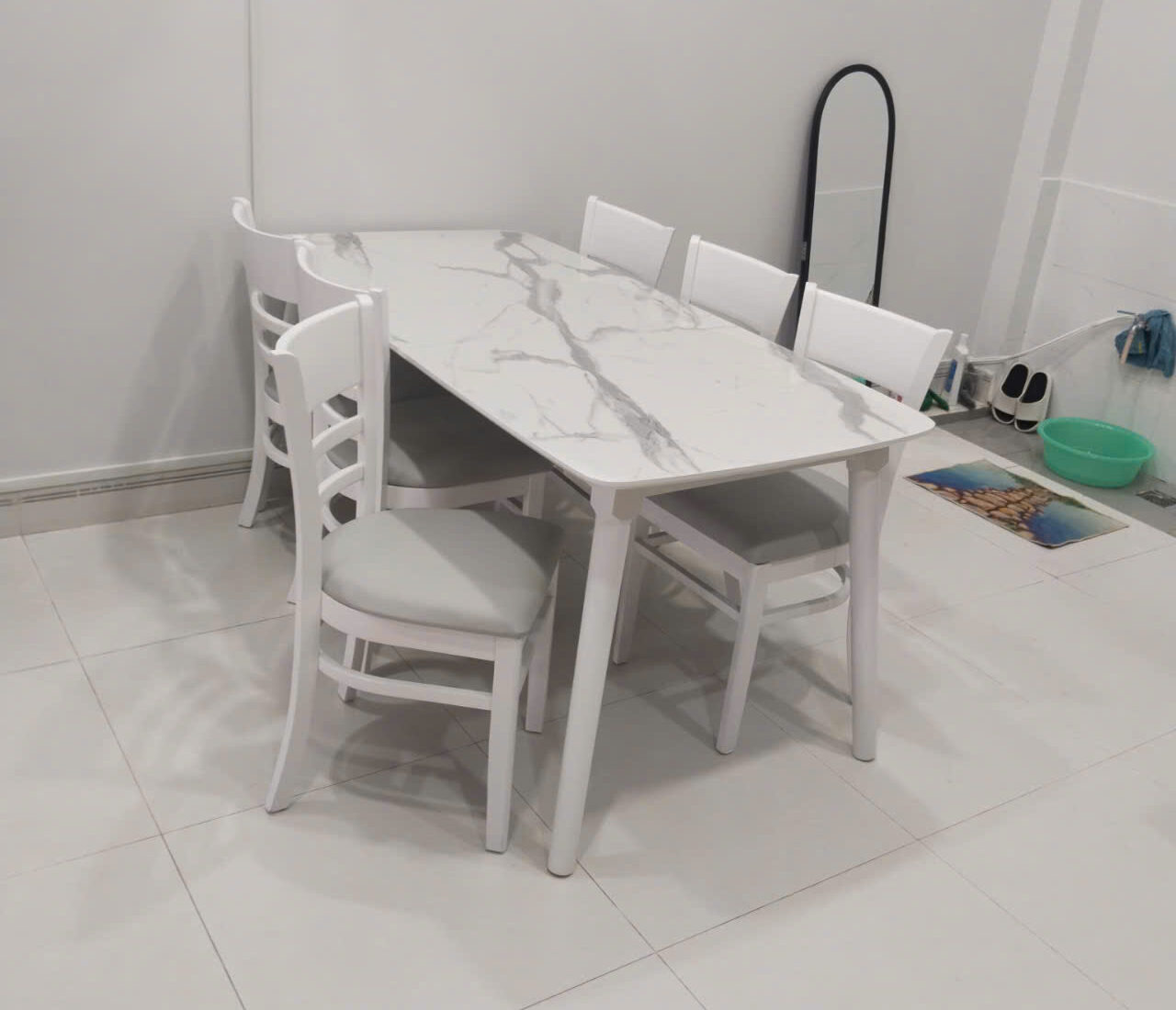 Bộ bàn ăn cơm 6 ghế full gỗ cau su trắng Thiết Kế Hiện Đại - mã MH032