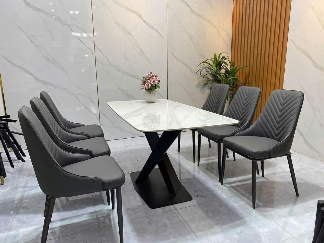 Bàn Ăn Mặt Đá Ceramic 6 ghế Da cao cấp - Mã B202 - Ảnh 4