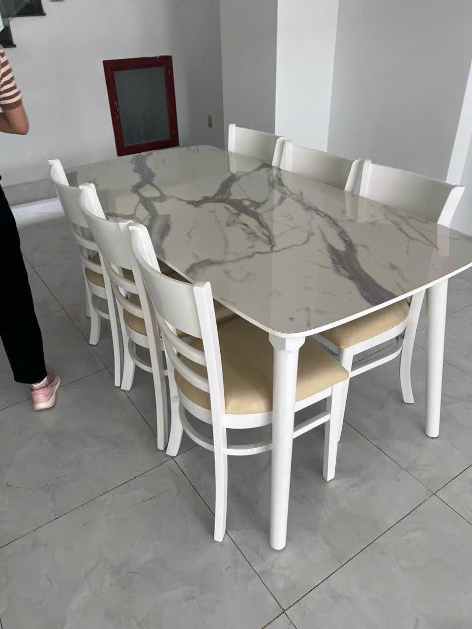 Bộ bàn ăn cơm 6 ghế full gỗ cau su trắng Thiết Kế Hiện Đại - mã MH032 - Ảnh 9