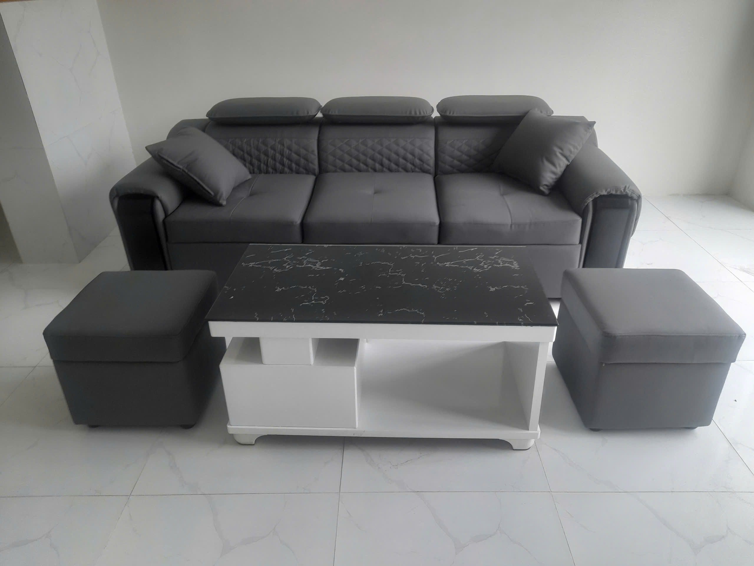 Sofa Da PU Cao Cấp 2m2 Kèm Bàn & 2 Đôn - MH220 Cho Phòng Khách Nhỏ - Ảnh 8