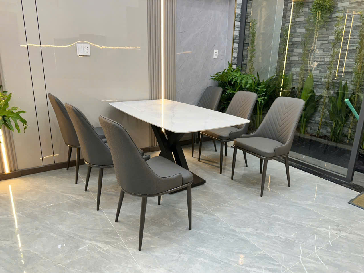 Bàn Ăn Mặt Đá Ceramic 6 ghế Da cao cấp - Mã B202 - Ảnh 14