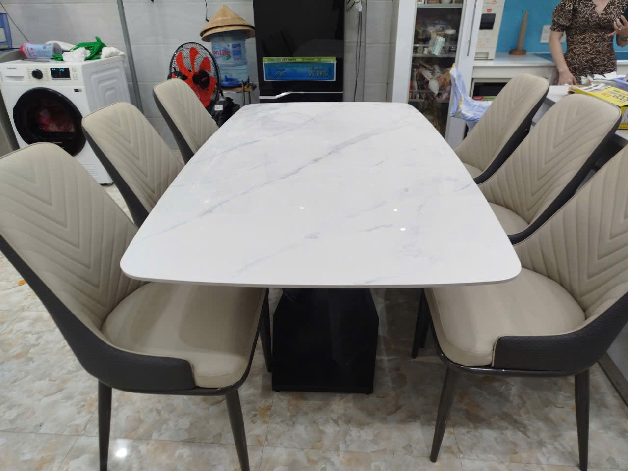 Bàn Ăn Mặt Đá Ceramic 6 ghế Da cao cấp - Mã B202 - Ảnh 16