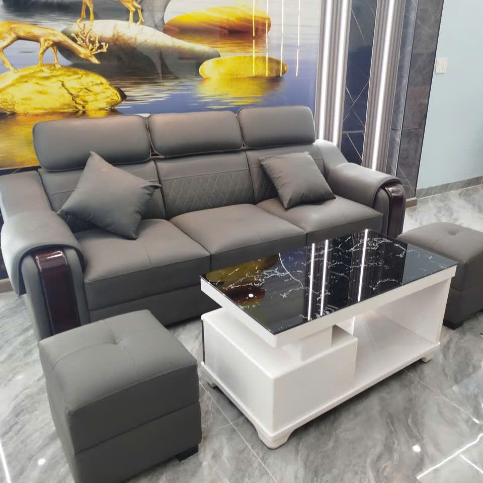 Bộ Sofa Da 2M2 Tay Phối Gỗ-Mã MH026 Kèm 2 Đôn Và Bàn – Sofa Phòng Khách Hiện Đại - Ảnh 18
