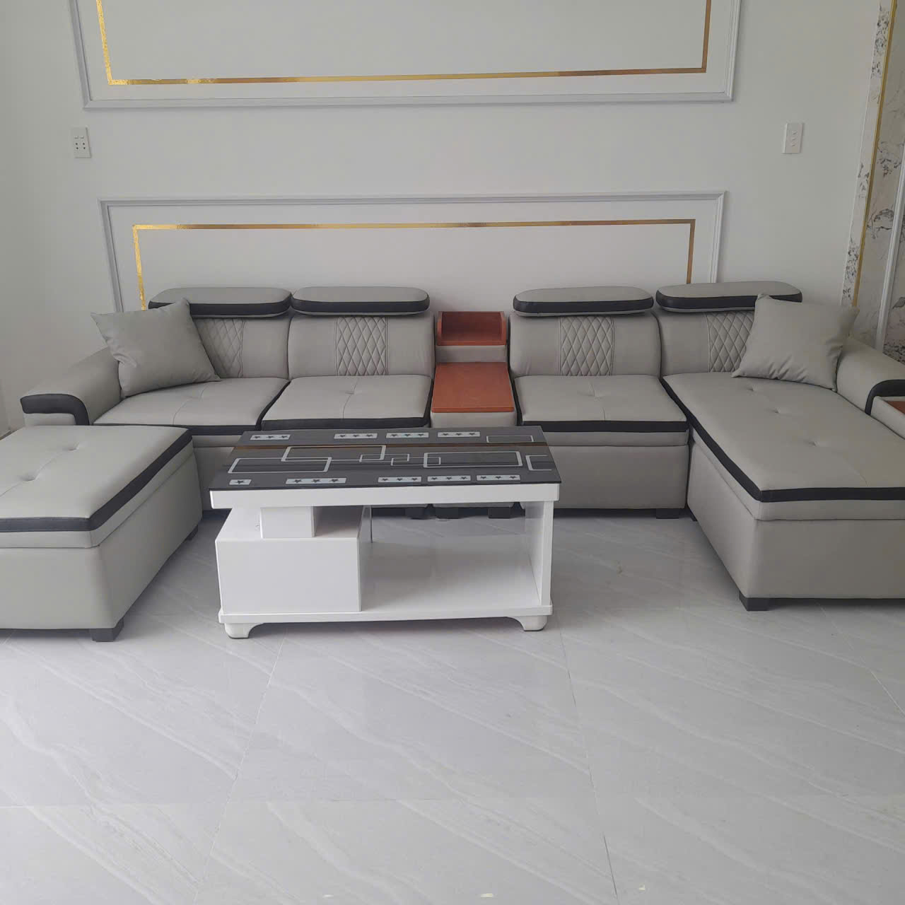 Bộ sofa góc L 3m2x1m6 Thư giãn kèm bàn trà và ghế phụ sang trọng - Mã HM550 - Ảnh 4