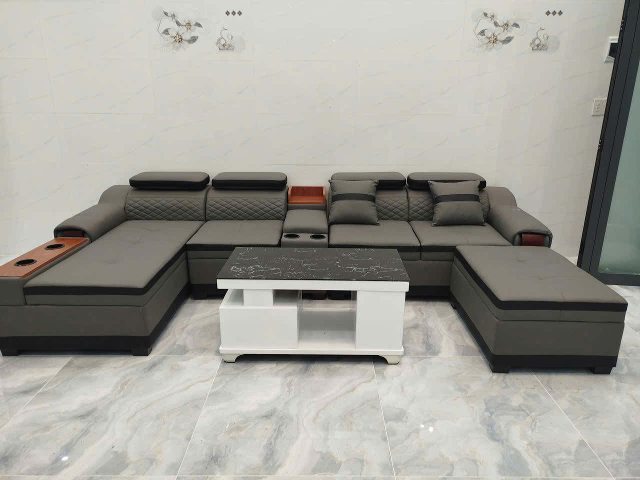 Bộ sofa góc L 3m2x1m6 Thư giãn kèm bàn trà và ghế phụ sang trọng - Mã HM550 - Ảnh 3