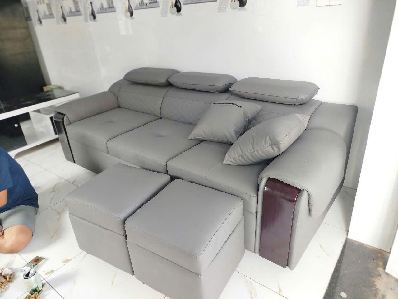 Bộ Sofa Da 2M2 Tay Phối Gỗ-Mã MH026 Kèm 2 Đôn Và Bàn – Sofa Phòng Khách Hiện Đại - Ảnh 17