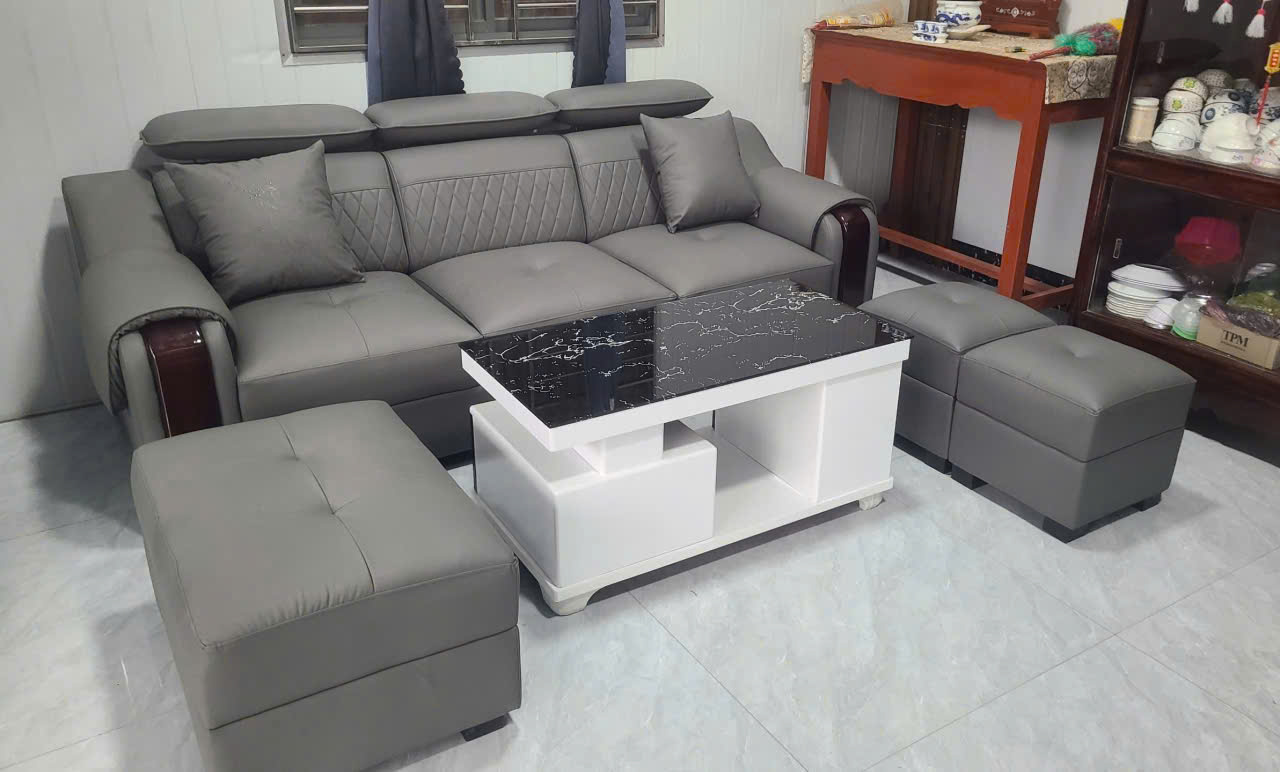 Bộ Sofa Da 2M2 Tay Phối Gỗ-Mã MH026 Kèm 2 Đôn Và Bàn – Sofa Phòng Khách Hiện Đại - Ảnh 10