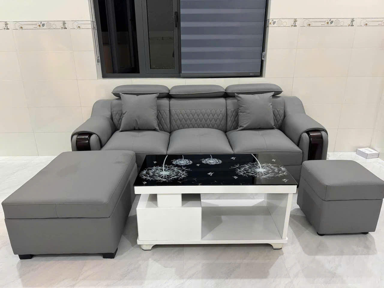 Bộ Sofa Da 2M2 Tay Phối Gỗ-Mã MH026 Kèm 2 Đôn Và Bàn – Sofa Phòng Khách Hiện Đại - Ảnh 11