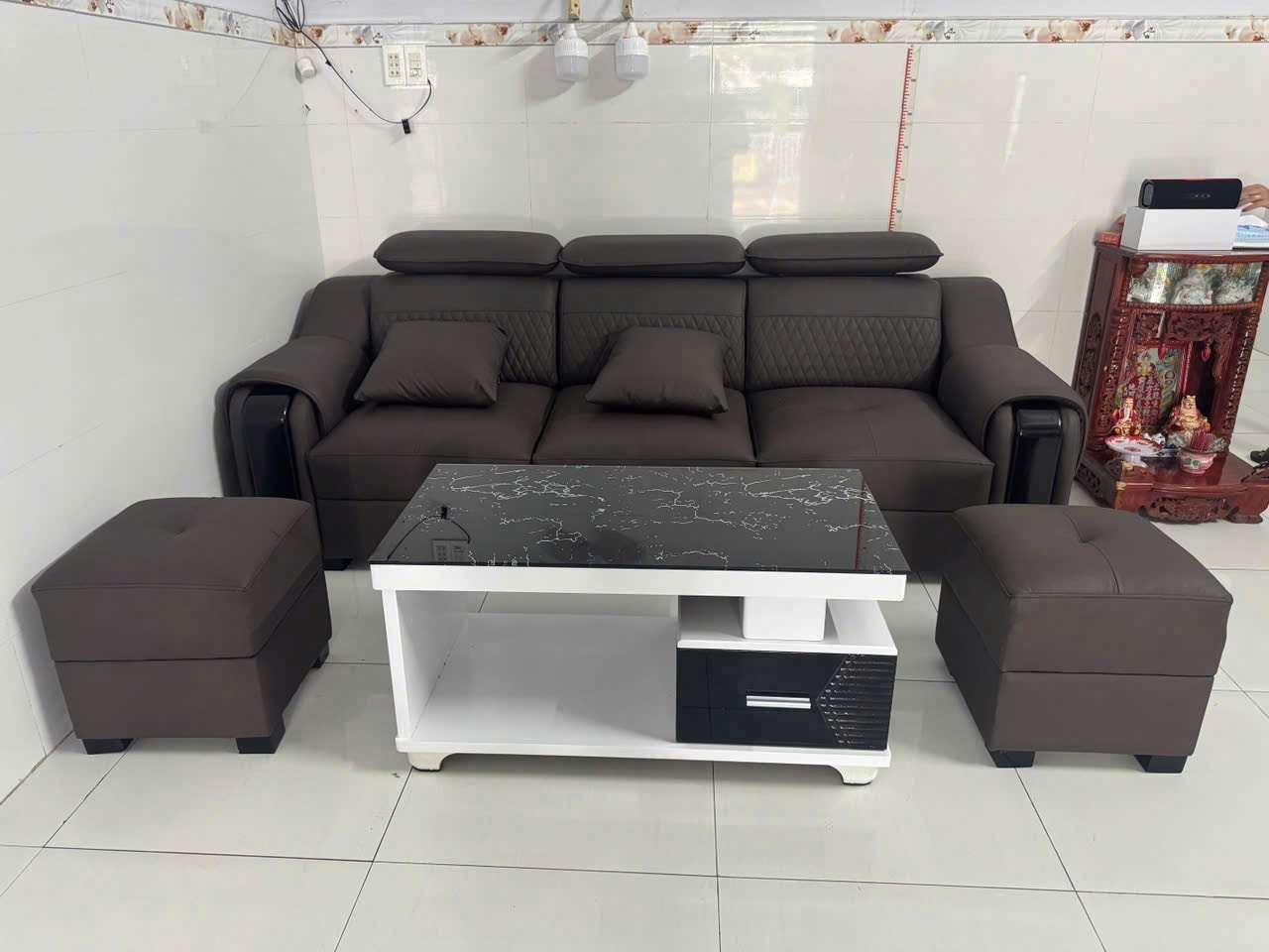 Sofa Da PU Cao Cấp 2m2 Kèm Bàn & 2 Đôn - MH220 Cho Phòng Khách Nhỏ - Ảnh 9