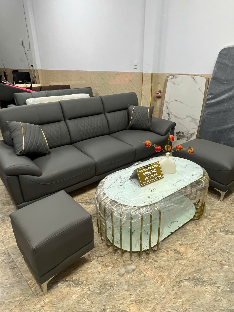 Bộ Sofa Băng Da Cao Cấp 2m2 caro – HM450 Cho Phòng Khách Nhỏ Gọn - Ảnh 8