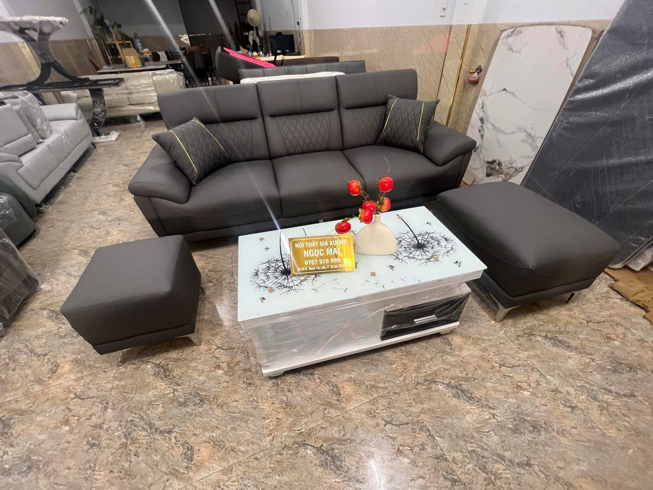 Bộ Sofa Băng Da Cao Cấp 2m2 caro – HM450 Cho Phòng Khách Nhỏ Gọn - Ảnh 9