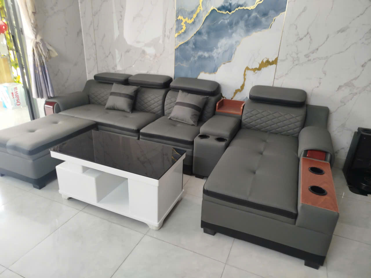 Bộ sofa góc L 3m2x1m6 Thư giãn kèm bàn trà và ghế phụ sang trọng - Mã HM550 - Ảnh 7