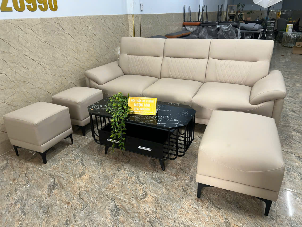 Bộ Sofa Băng Da Cao Cấp 2m2 caro – HM450 Cho Phòng Khách Nhỏ Gọn - Ảnh 12