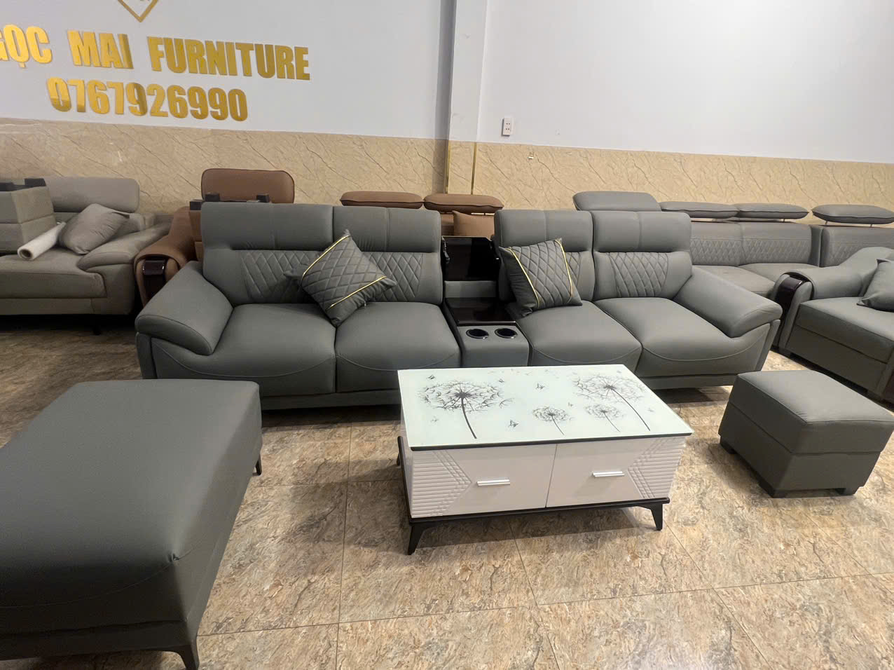 Bộ Sofa Da 3M Kèm 2 Đôn Và Bàn Trà – Sofa Phòng Khách Hiện Đại Mã TK305 - Ảnh 11