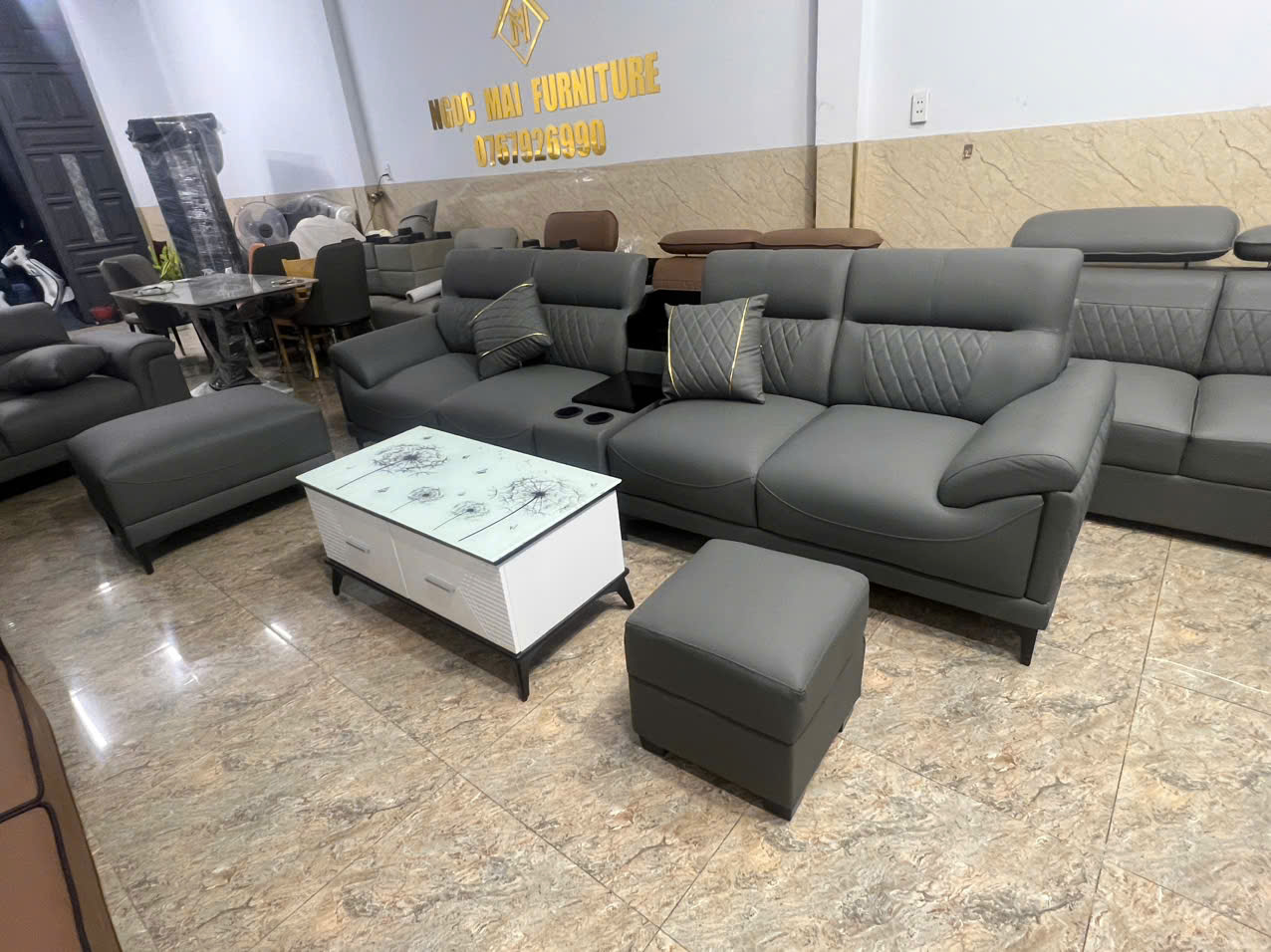 Bộ Sofa Da 3M Kèm 2 Đôn Và Bàn Trà – Sofa Phòng Khách Hiện Đại Mã TK305 - Ảnh 9