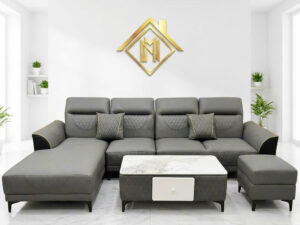 Bộ sofa góc L 2m8x1m6  mặt cười caro -Thư giãn kèm bàn trà và ghế phụ sang trọng - Mã MH014