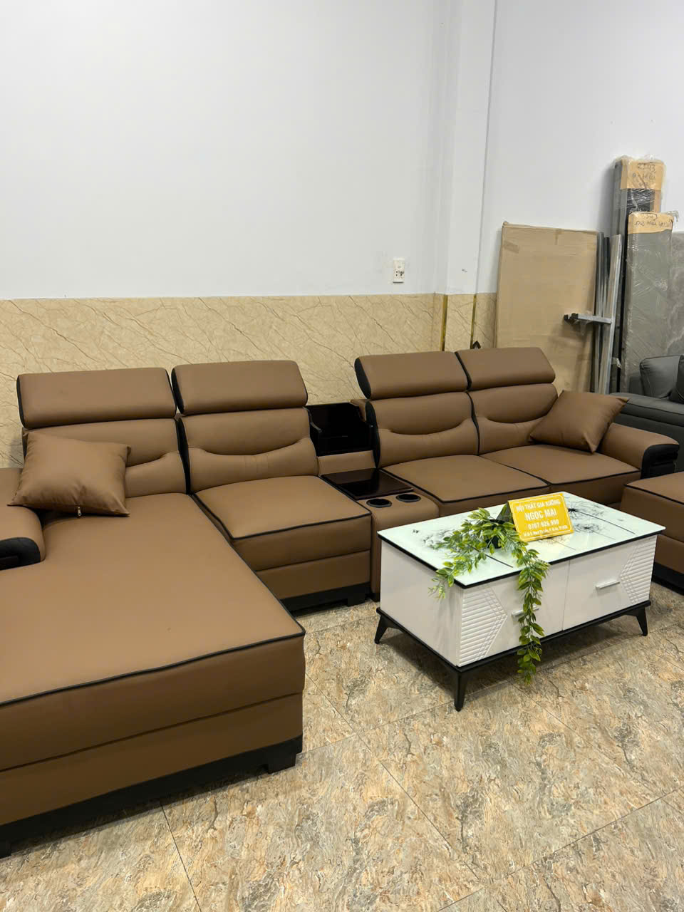 Bộ sofa góc L 3m2x1m6 Thư giãn kèm bàn trà và ghế phụ sang trọng – Mã HM320 - Ảnh 4