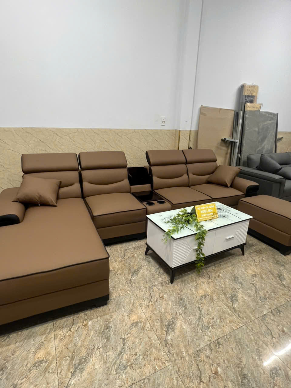 Bộ sofa góc L 3m2x1m6 Thư giãn kèm bàn trà và ghế phụ sang trọng – Mã HM320 - Ảnh 5