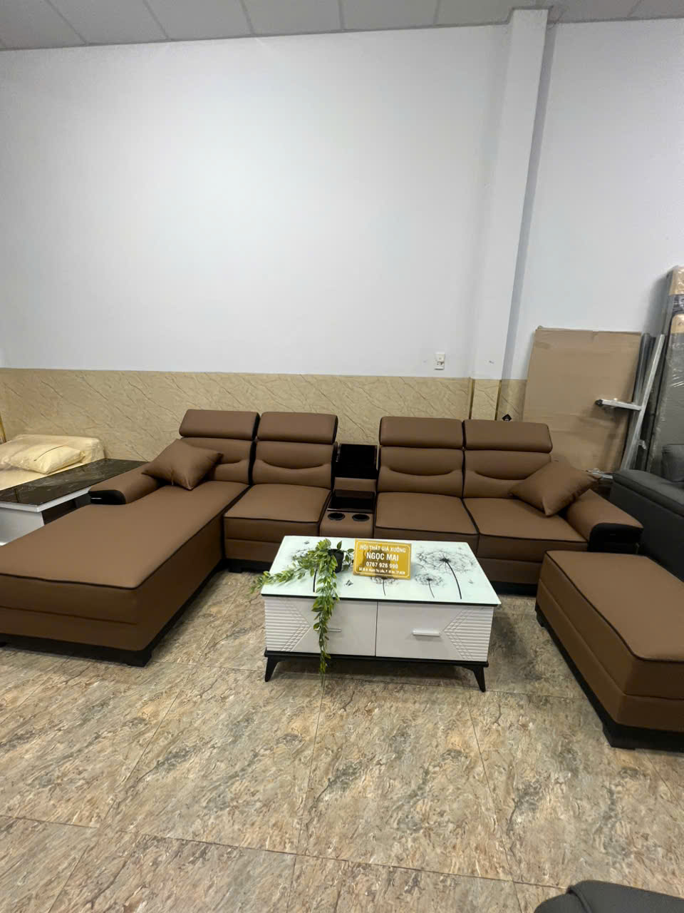 Bộ sofa góc L 3m2x1m6 Thư giãn kèm bàn trà và ghế phụ sang trọng – Mã HM320 - Ảnh 8