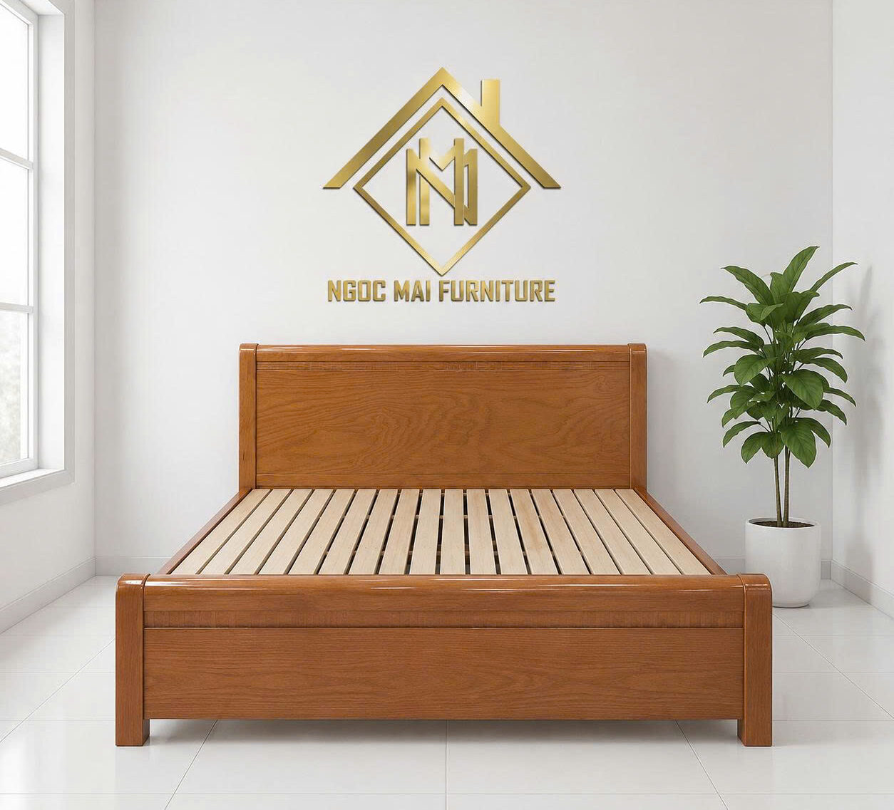 Gường Gỗ Sồi 1M6x2M Công Nghệ Hiện Đại Đã Xử Lý Mối Mọt-mã MH335