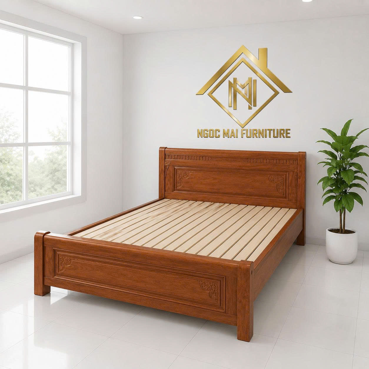 Gường Gỗ Sồi 1M6x2M Công Nghệ Hiện Đại Đã Xử Lý Mối Mọt-mã MH335 - Ảnh 16