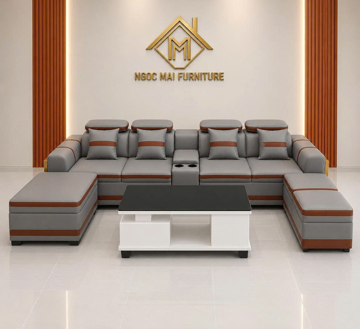 Bộ Sofa Da 3M Kèm 2 Đôn Và Bàn Mã MH301 – Sofa cao cấp thiết kế sang trọng