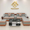 Bộ Sofa Da Cao Cấp Tay Phối Gỗ 3M Có Học Ly Kèm 2 Đôn Và Bàn Trà Mặt Kính- Mã MH302