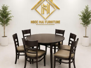 Bàn ăn gỗ D100cm– Bàn ăn tròn 6 ghế cabin nệm êm ái – Mã MH350
