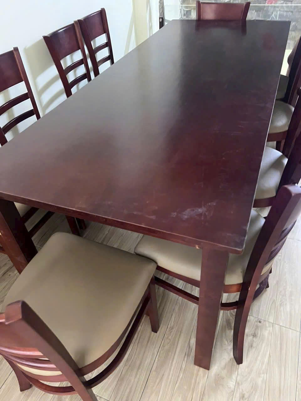 Bàn Ăn gỗ 2mx90+10 ghế cabin nệm rộng rãi thoải mái-mã MH351 - Ảnh 8
