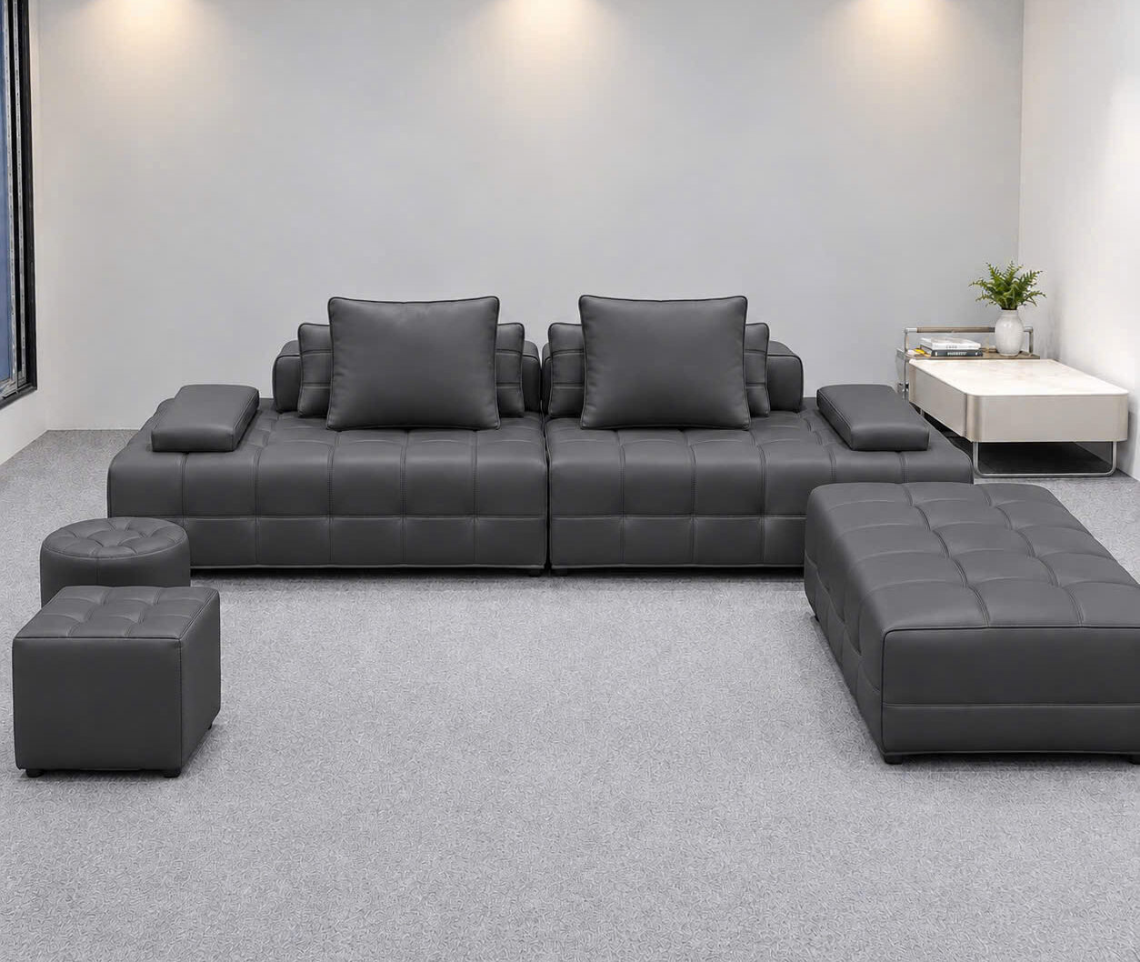 Sofa Da Cao Cấp da pu 2m2 kèm 2 đôn nhỏ và 1 đôn lớn siêu rộng,mẫu sofa hiện đại,sang trọng, tiện lợi (không bàn trà) – mã MH675 - Ảnh 8