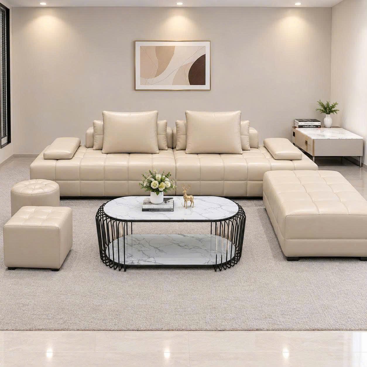 Bộ sofa phòng khách 2m2 thiết kế caro vuông -sang trọng,diện tích rộng mã- MH2O1 - Ảnh 3