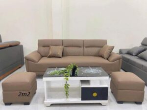 Bộ sofa da pu cao cấp hiện đại chân cao tựa lưng caro-mã MH052