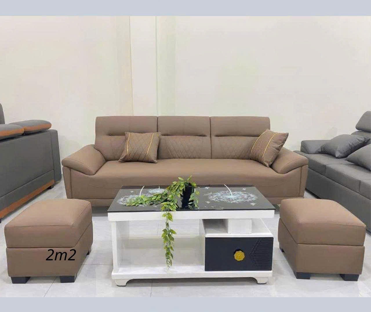 Bộ sofa da pu cao cấp hiện đại chân cao tựa lưng caro-mã MH052